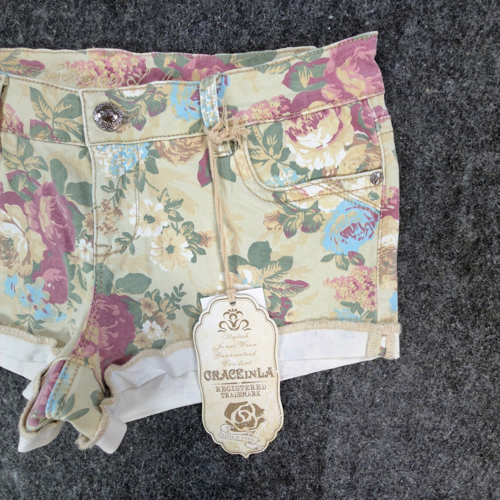 Grace in LA Y2K Floral Denim Shorts Womens 9/28 Yellow Rose NWT