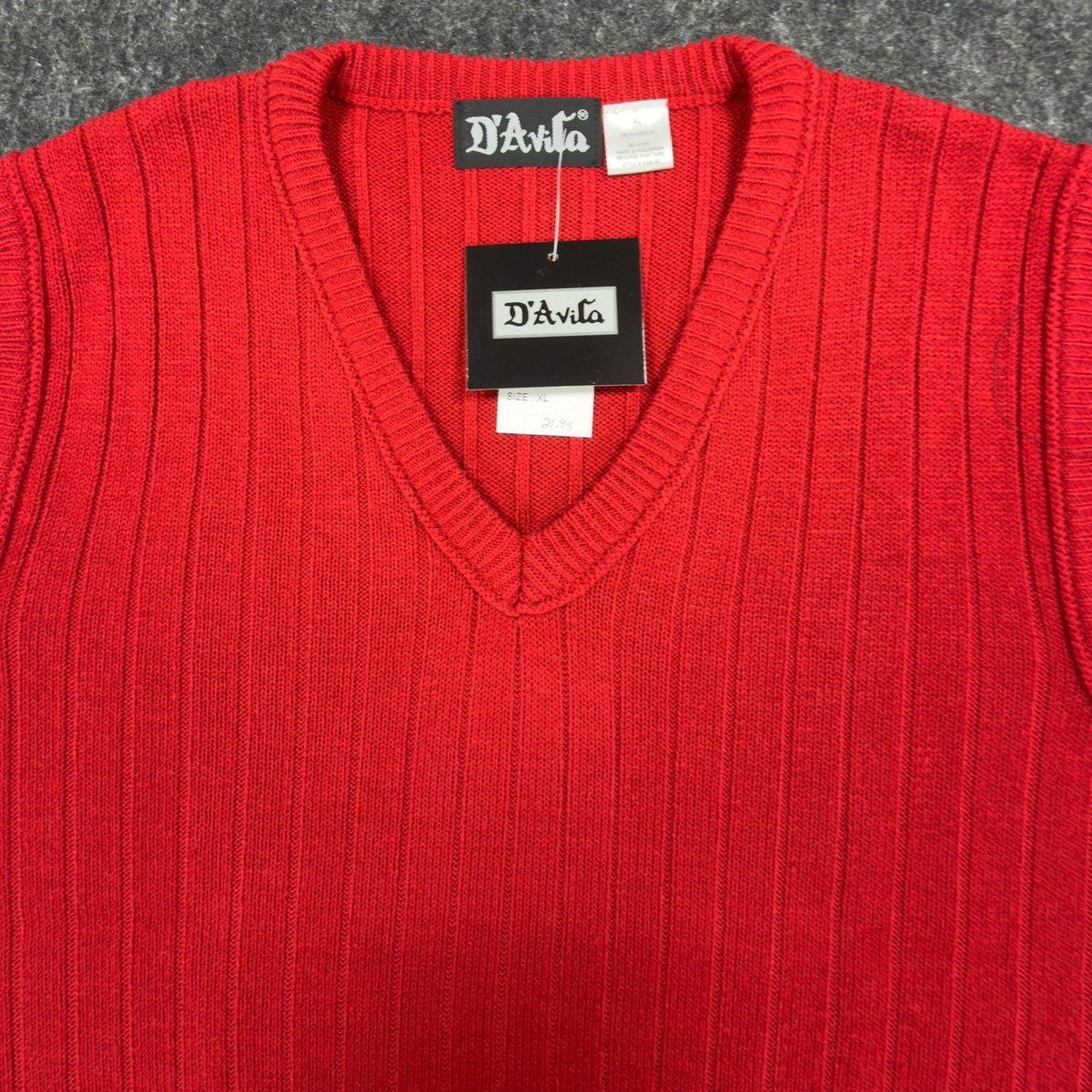 D'Avila Vintage Sweater Vest Mens XL Red Acrylic V-Neck Ribbed Knit NWT - take2supply