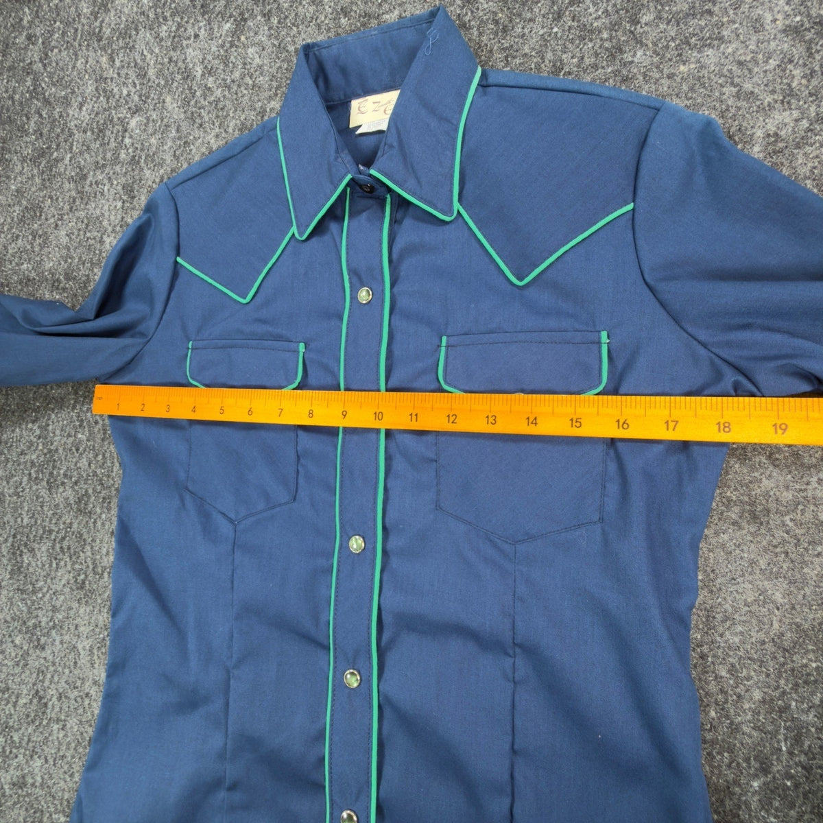 Zenith Evans Vintage 80s Shirt Womens 10 Blue Western Pearl Snap Green Piping