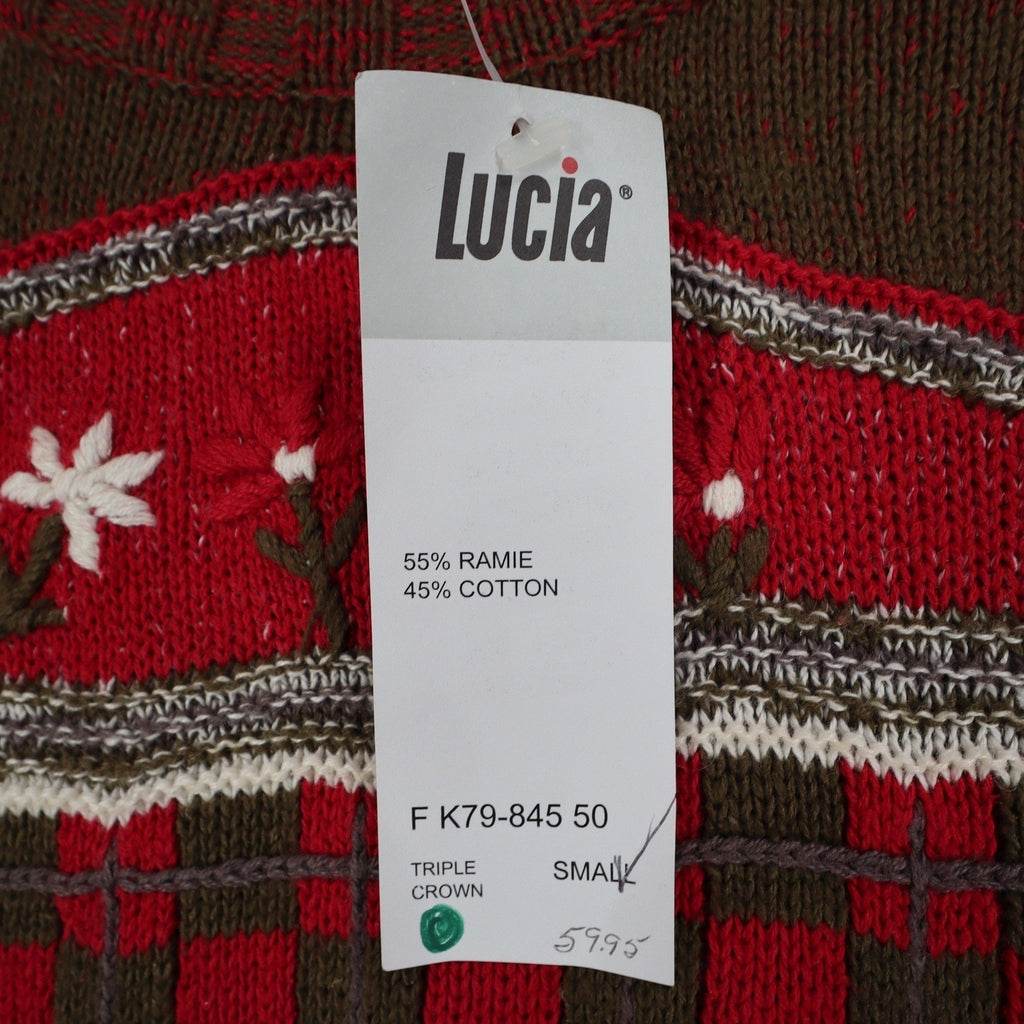 Lucia Sweater Womens Small Vintage 90s Red Green Floral Embroidered Mock Neck