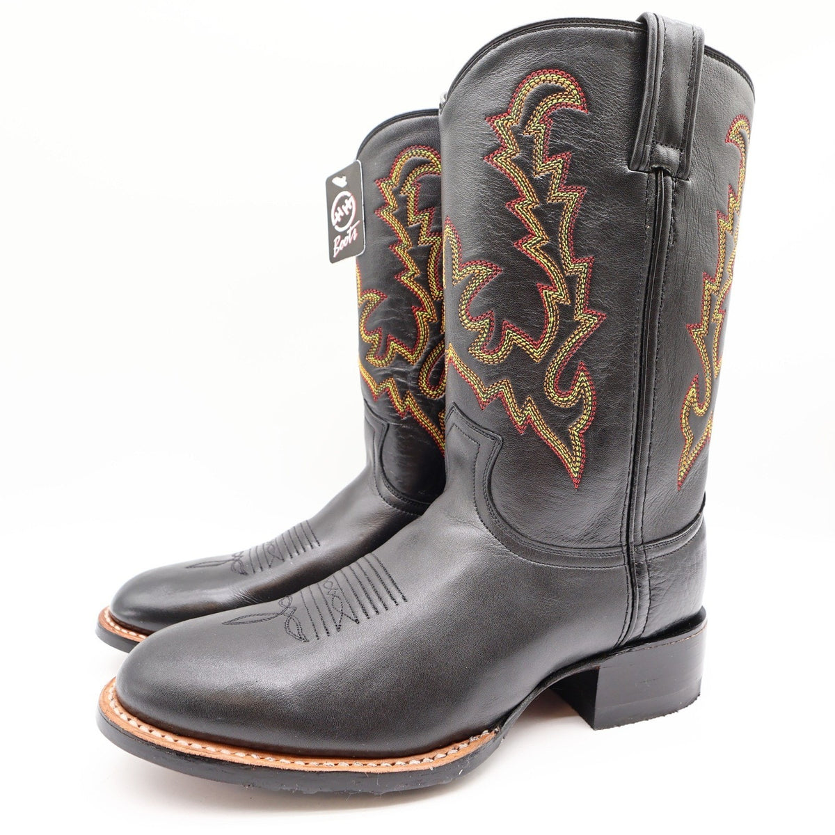 Vintage Double-H Men's 9M Black Bullfight Leather Super Roper Boots 3392 NWB