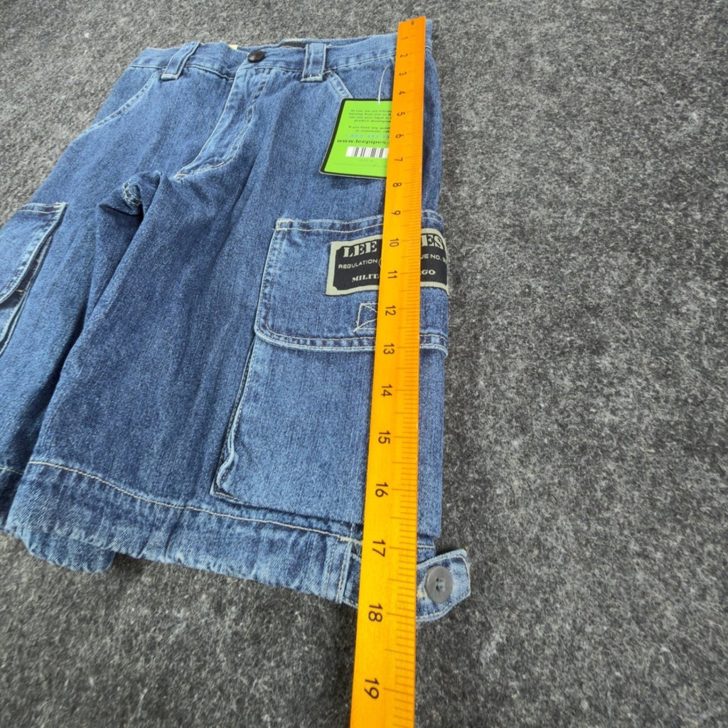 Lee Pipes 90s Cargo Denim Shorts Boys 8R Blue Cotton NWT Vintage Deadstock