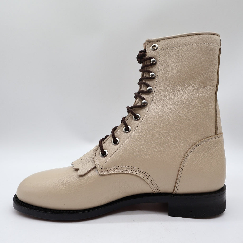 Justin Vintage Kiltie Lace Up Boots Womens 7 B Bone Leather Deadstock NWT