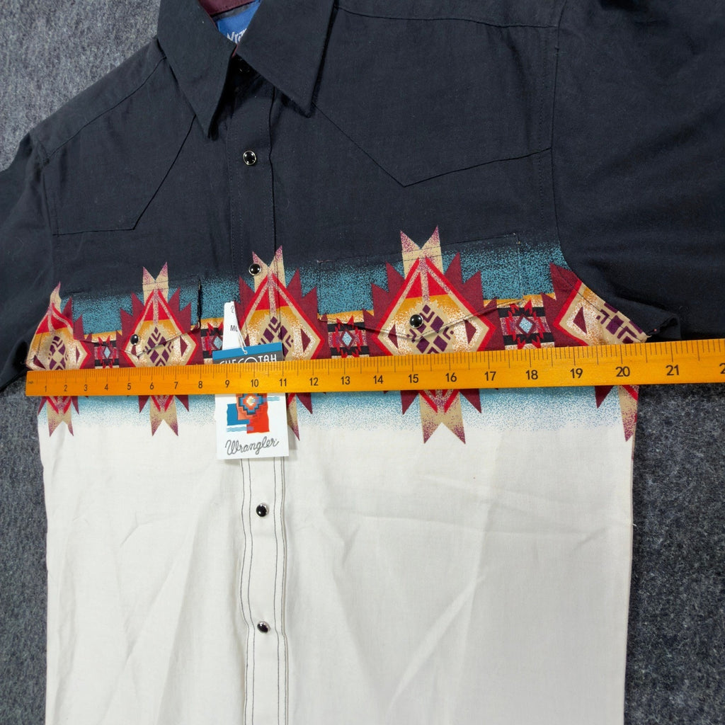 Wrangler Y2K Checotah Western Shirt Mens Small Black Aztec Tribal Cotton NWT