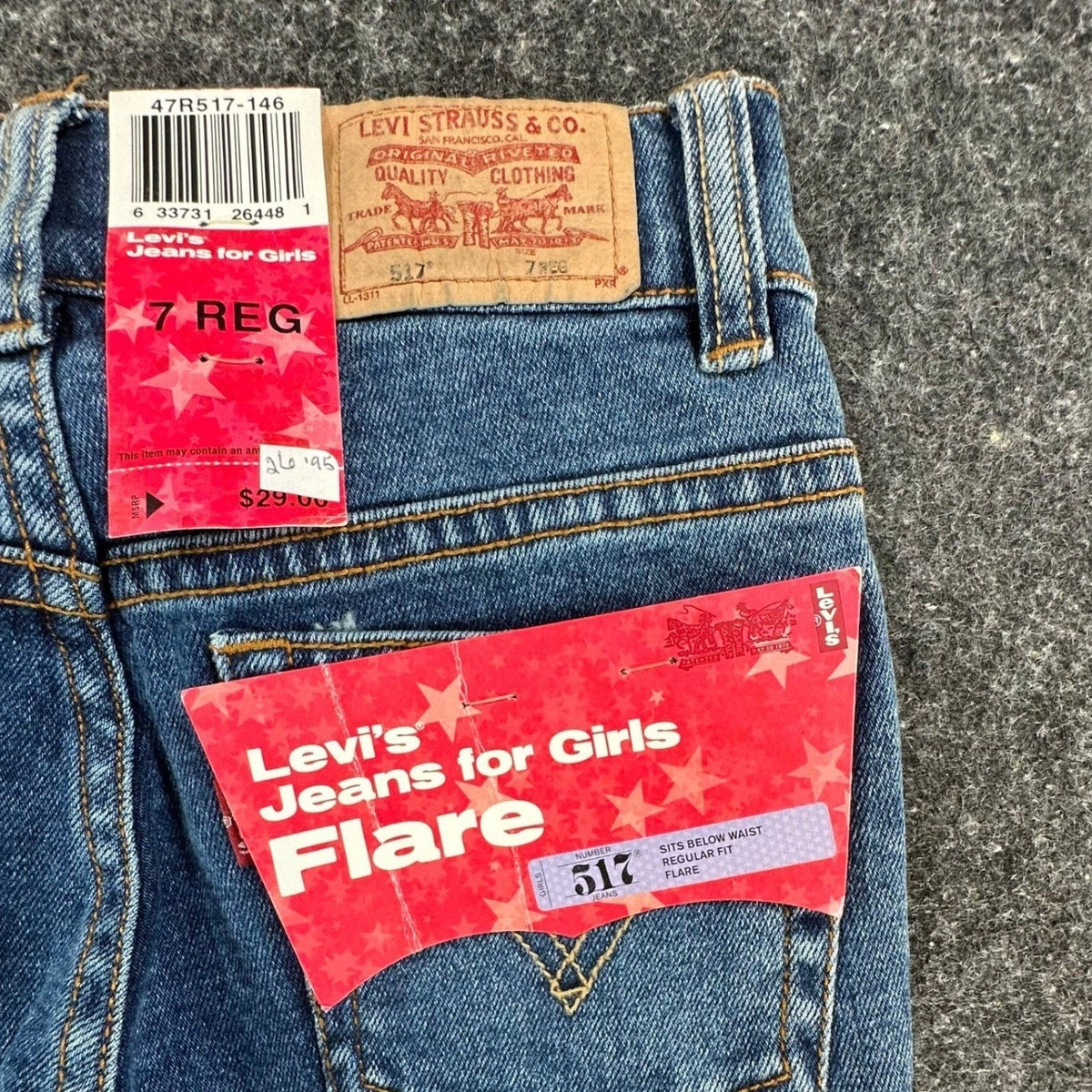 Levi's Vintage Y2K 517 Flare Jeans Girls Size 7 Blue Denim Stretch NWT