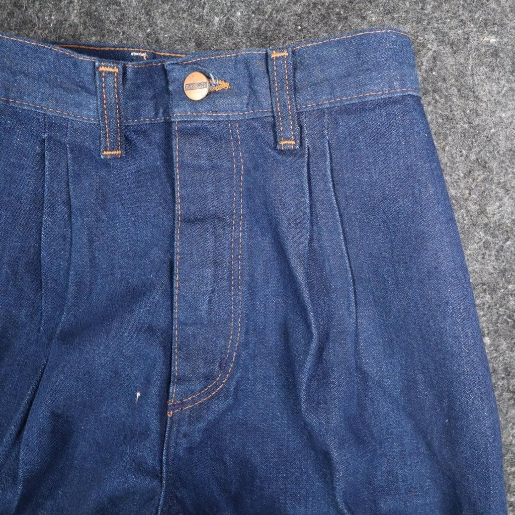Maverick Pleated Denim Jeans Juniors 7 Vintage 70s Dark Wash USA Made Deadstock