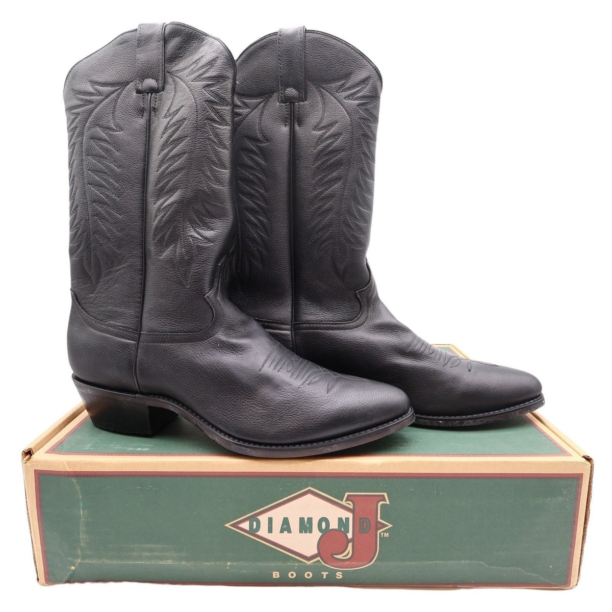 Diamond J Western Cowboy Boots Mens 11 Black Deertan Leather Excellent