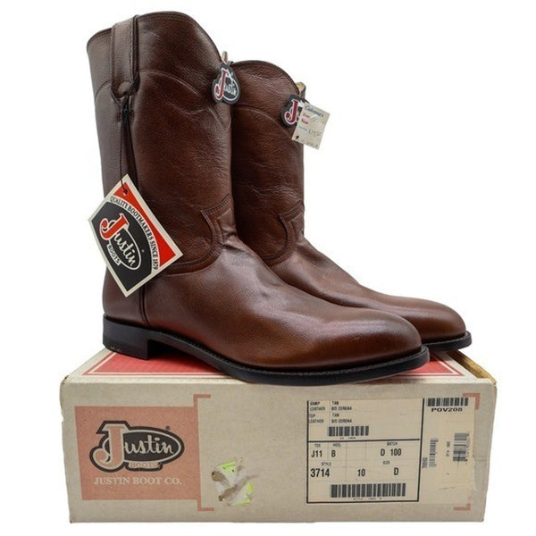 Justin Boots Mens 10D Roper Tan Corona Leather Vintage USA Western 3714 NWT