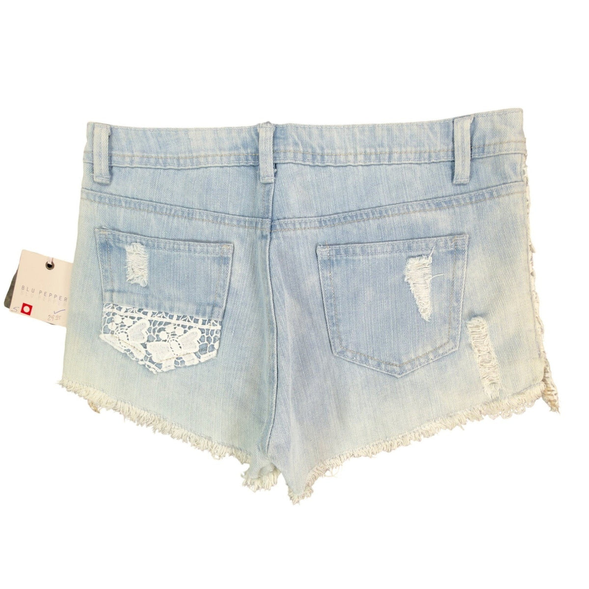 Blu Pepper Y2K Distressed Lace Denim Shorts Womens Small Light Wash NWT NEW