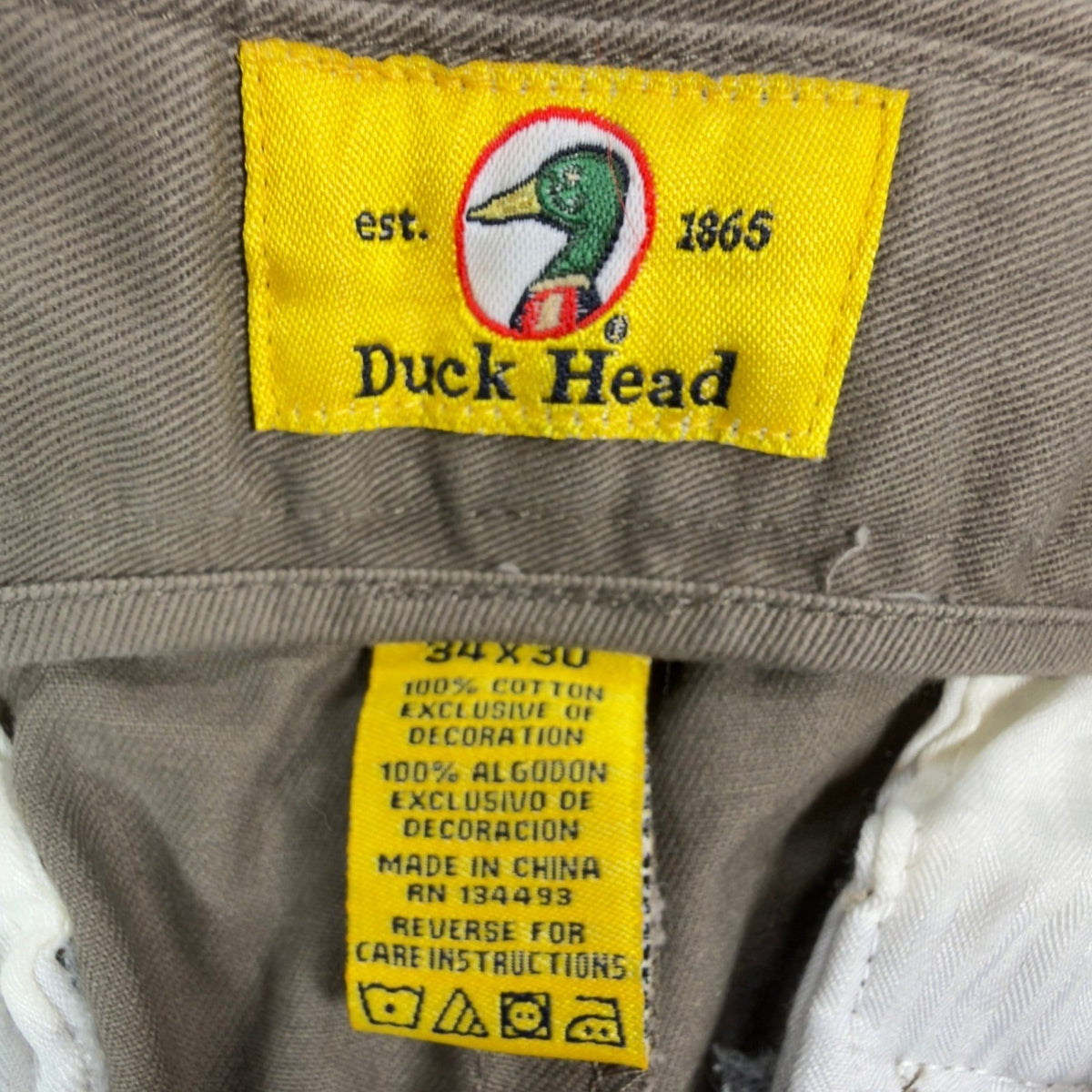 Duck Head Pants Mens 34x30 Flat Front Type 35 Original Classic Fit Olive Cotton