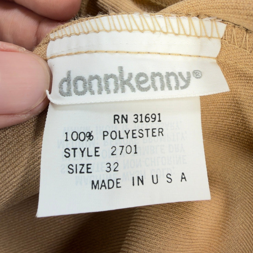 Donnkenny Pants Mens 32 Vintage 80s Tan Stretch Elastic Waist Made in USA 2701