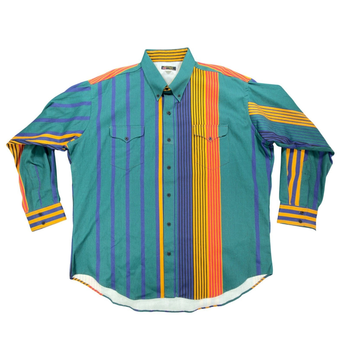 Ruddock Bros Vintage Western Shirt Mens 18.5 Green Striped Cotton Excellent
