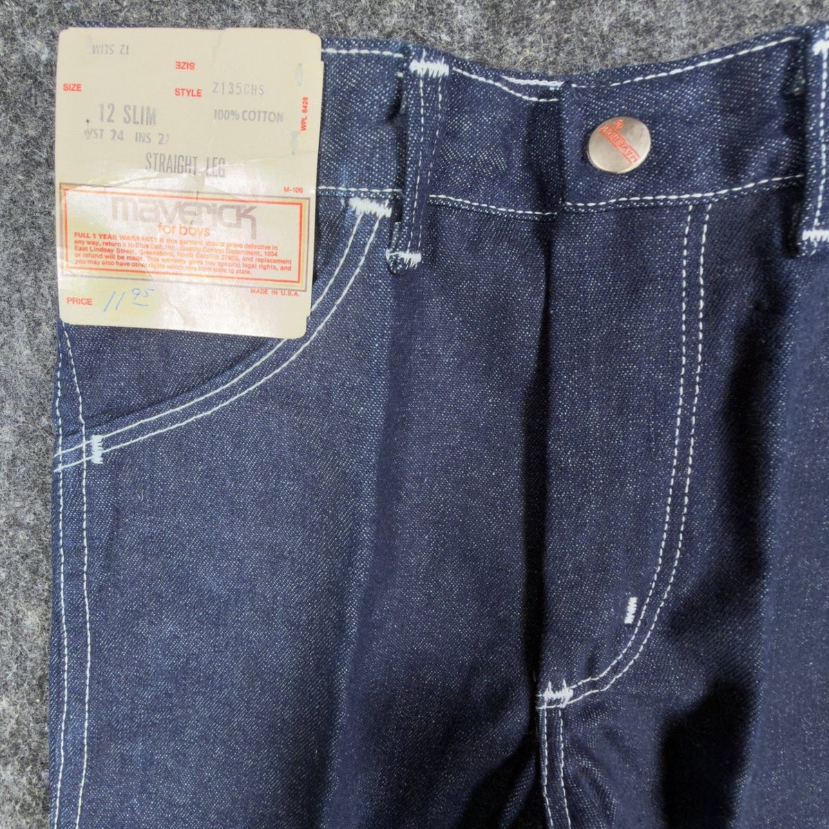 Maverick Vintage 70s Jeans Boys 12 Slim Blue Straight Leg NWT Deadstock