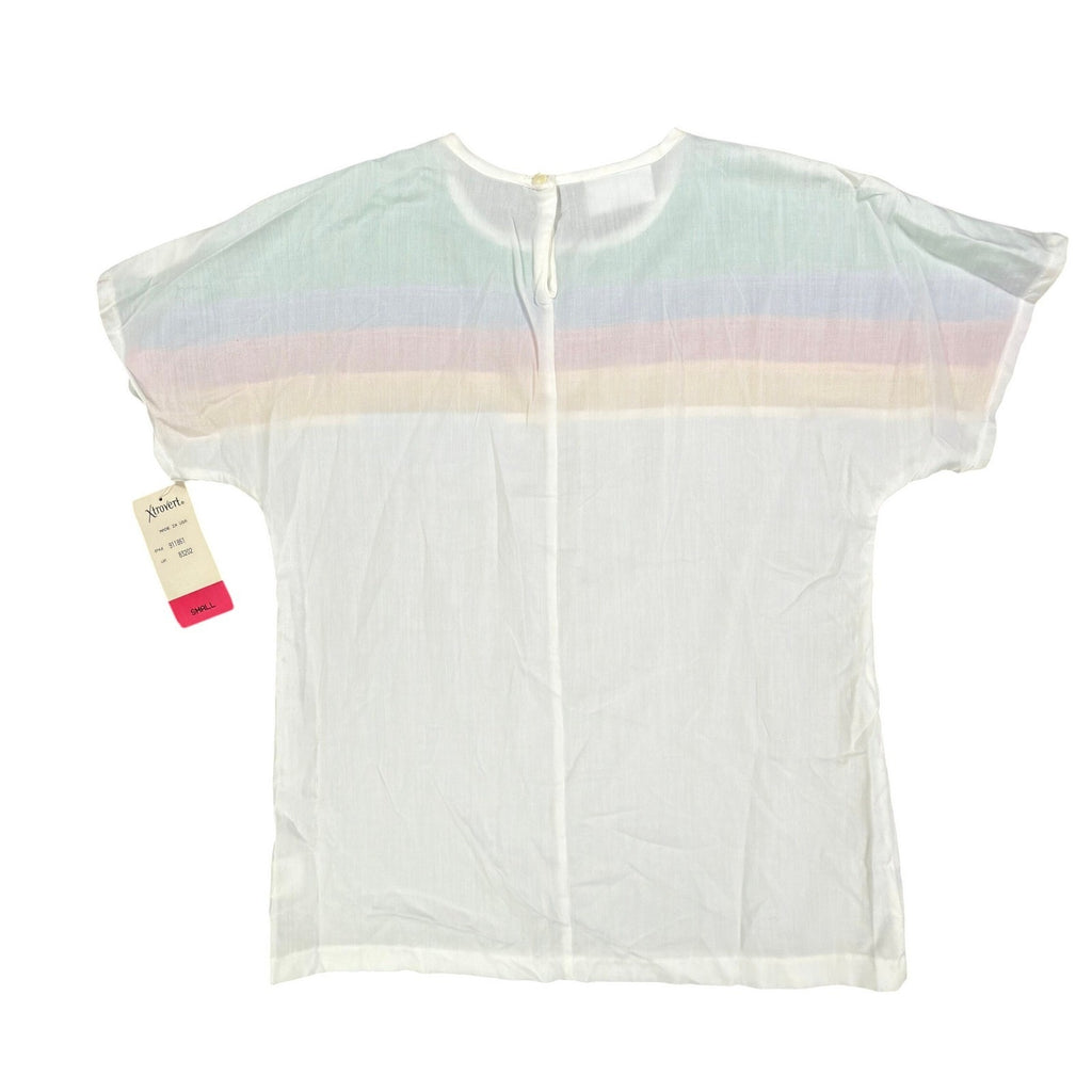 Xtrovert Vintage 80s Rainbow Stripe Top Womens Small White Deadstock NWT USA - take2supply