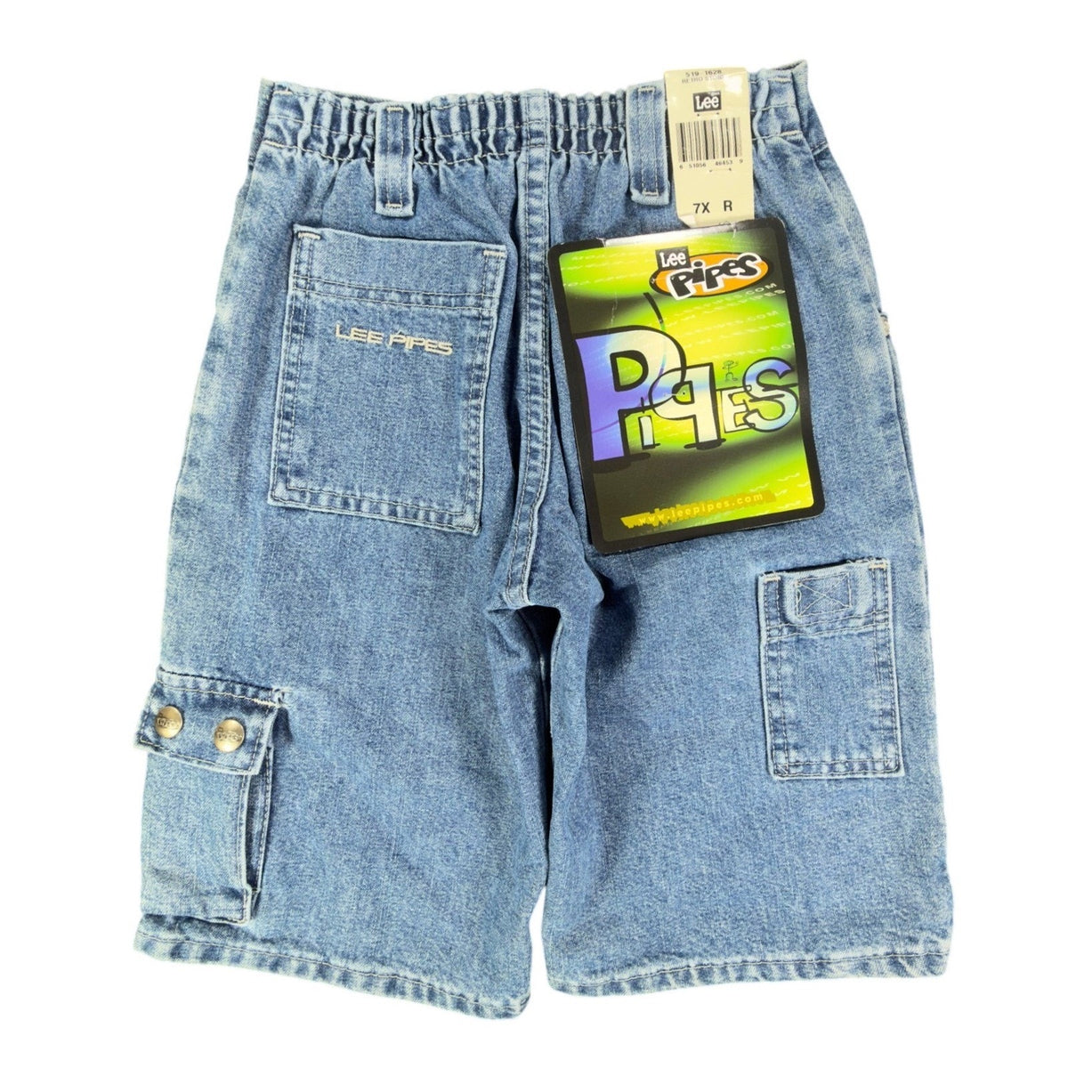 Lee Pipes 90s Vintage Denim Cargo Shorts Boys 7X Retro Stone Blue NWT New