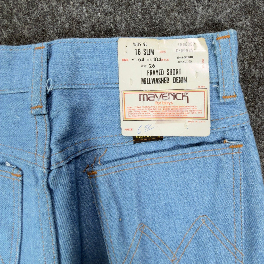 Maverick Vintage 70s Frayed Short Boys 16 Slim Blue Denim NWT Deadstock USA - take2supply