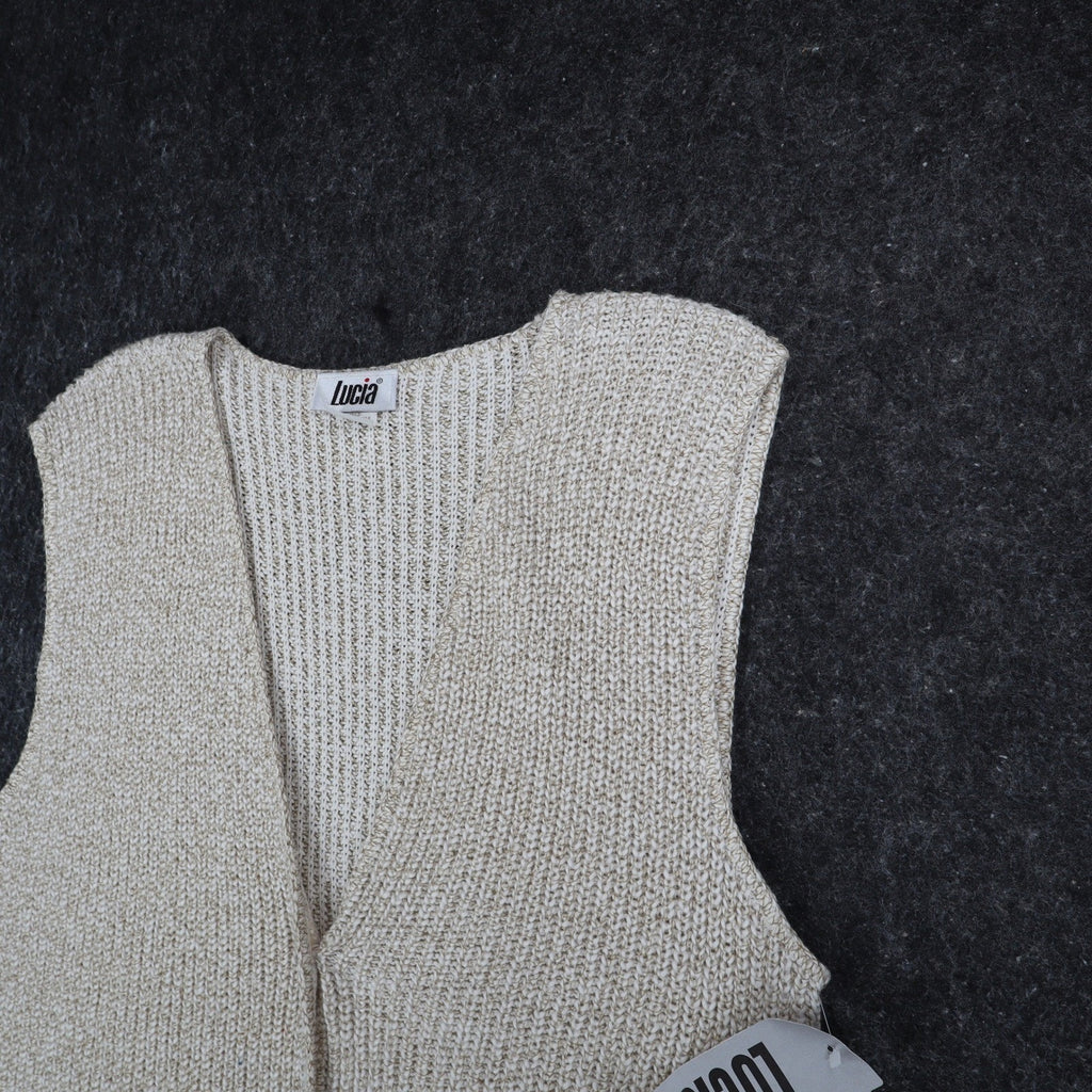 Lucia Sweater Vest Womens Large Vintage 90s Cream Cotton Knit Button Front USA