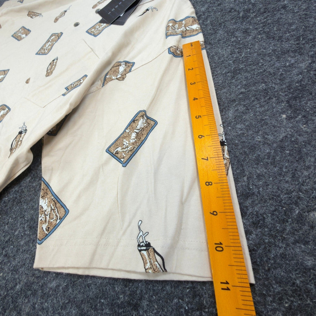 Aureus Polo Shirt Mens Large Vintage 90s Beige Mercerized Cotton Golf Print New
