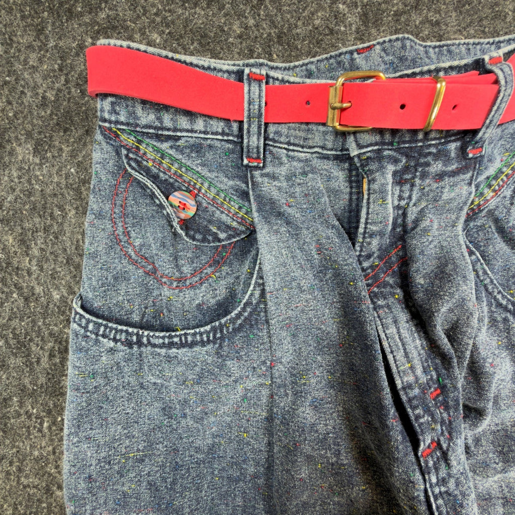 Lee Baggy Rider Jeans Junior 7 Vintage 90s Confetti Ice Acid Wash Pink Belt USA