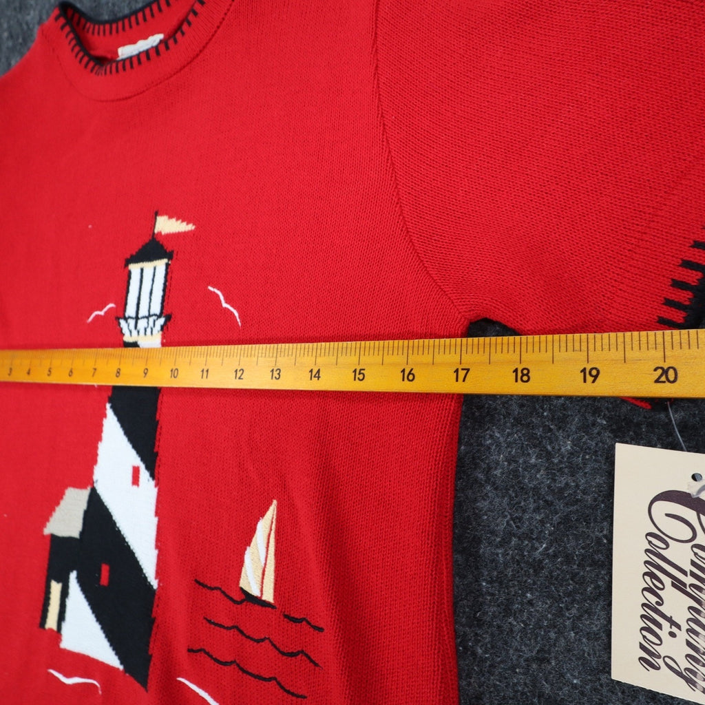 Company Collection Lighthouse Sweater Womens Small Vintage 90s Red Short Sleeve