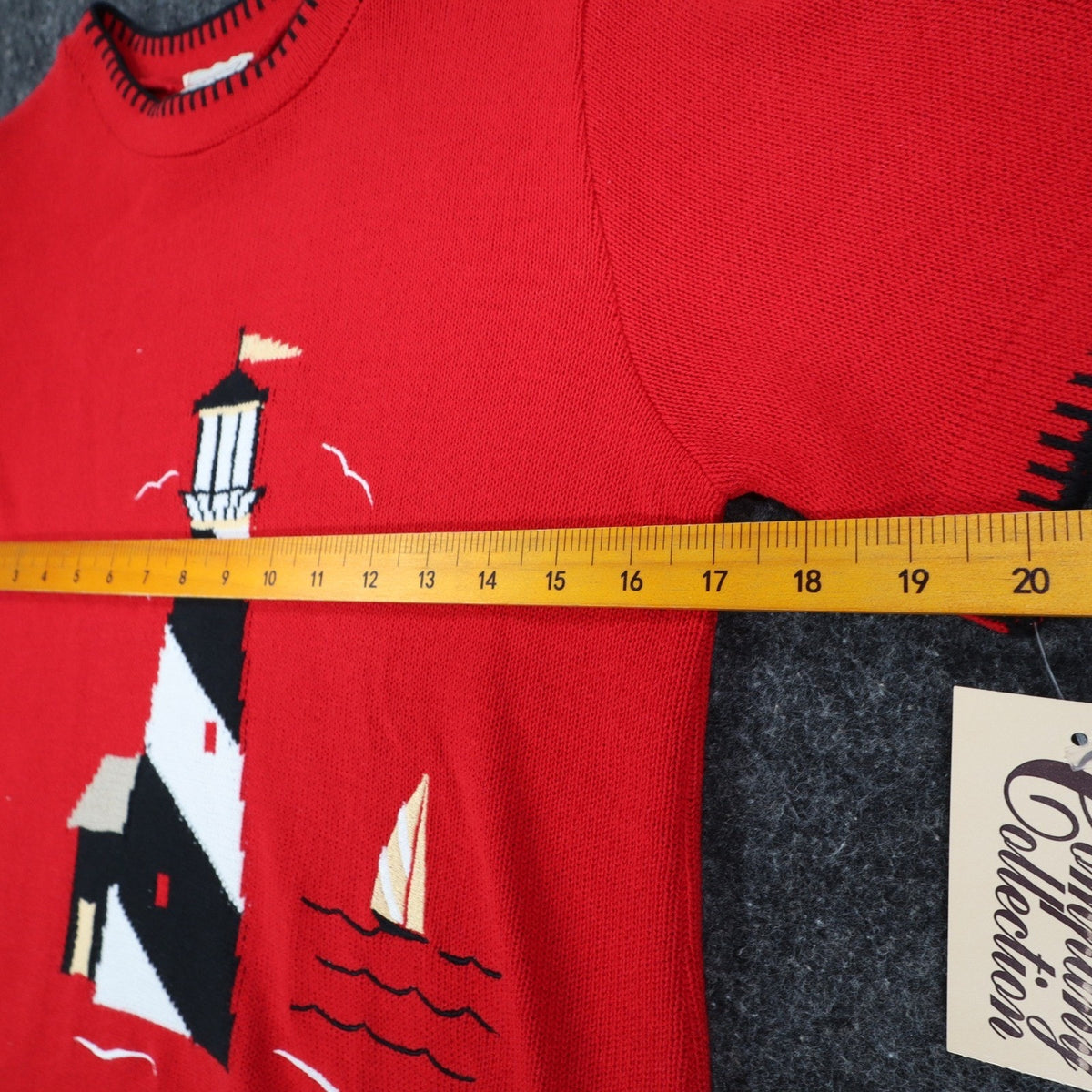 Company Collection Lighthouse Sweater Womens Small Vintage 90s Red Short Sleeve