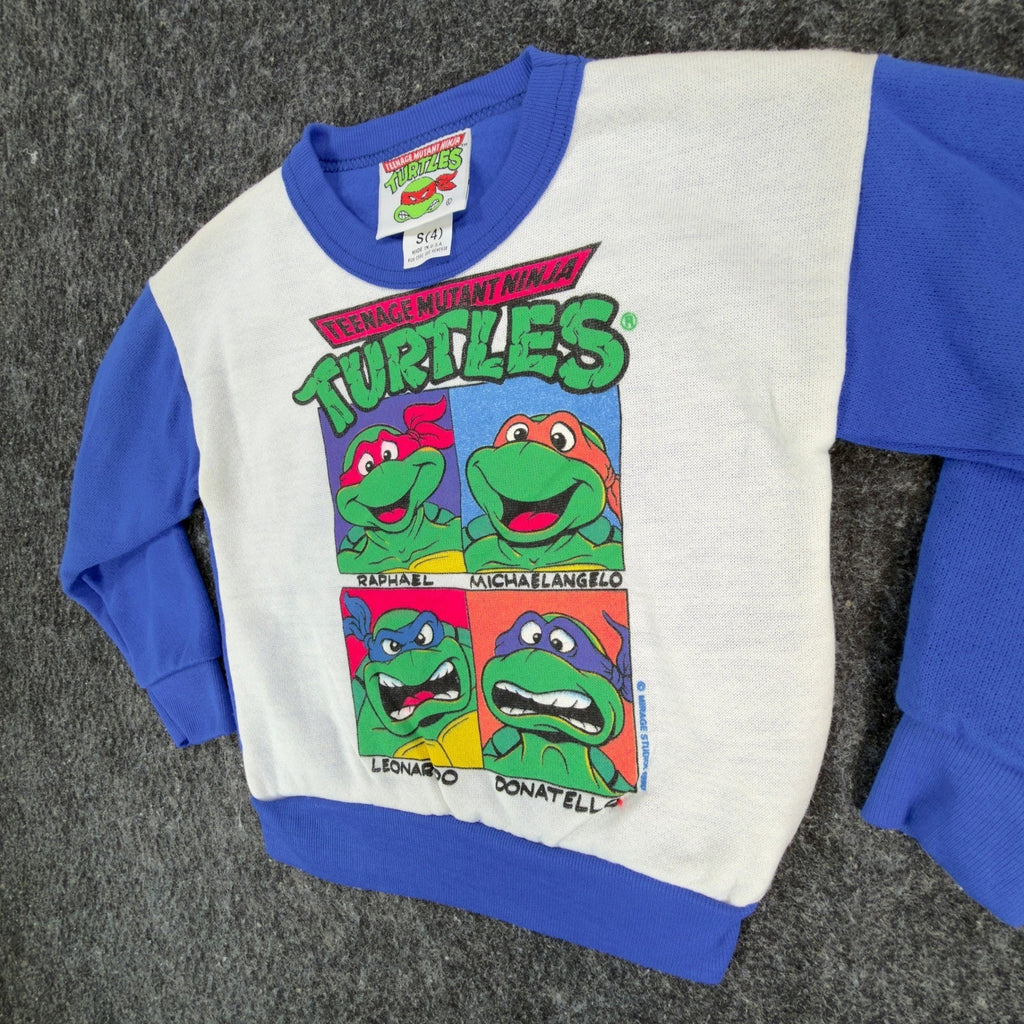 TMNT Vintage Sweatshirt Boys S 4 White Blue 80s 90s Made in USA Graphic