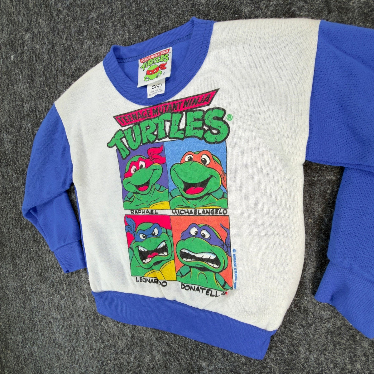 TMNT Vintage Sweatshirt Boys S 4 White Blue 80s 90s Made in USA Graphic