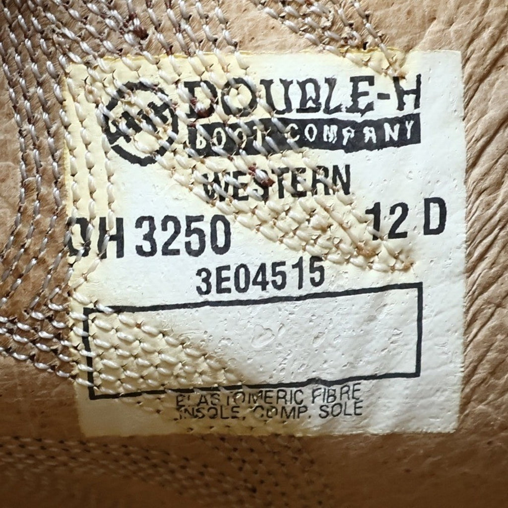 Double-H DH3250 Western Boots Mens 12 D Tan Leather New With Tags