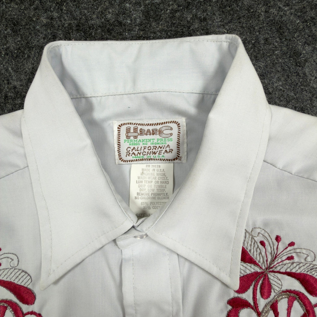 H Bar C Vintage 70s Wheeler Western Shirt Mens 15.5-33 White Embroidered NWT