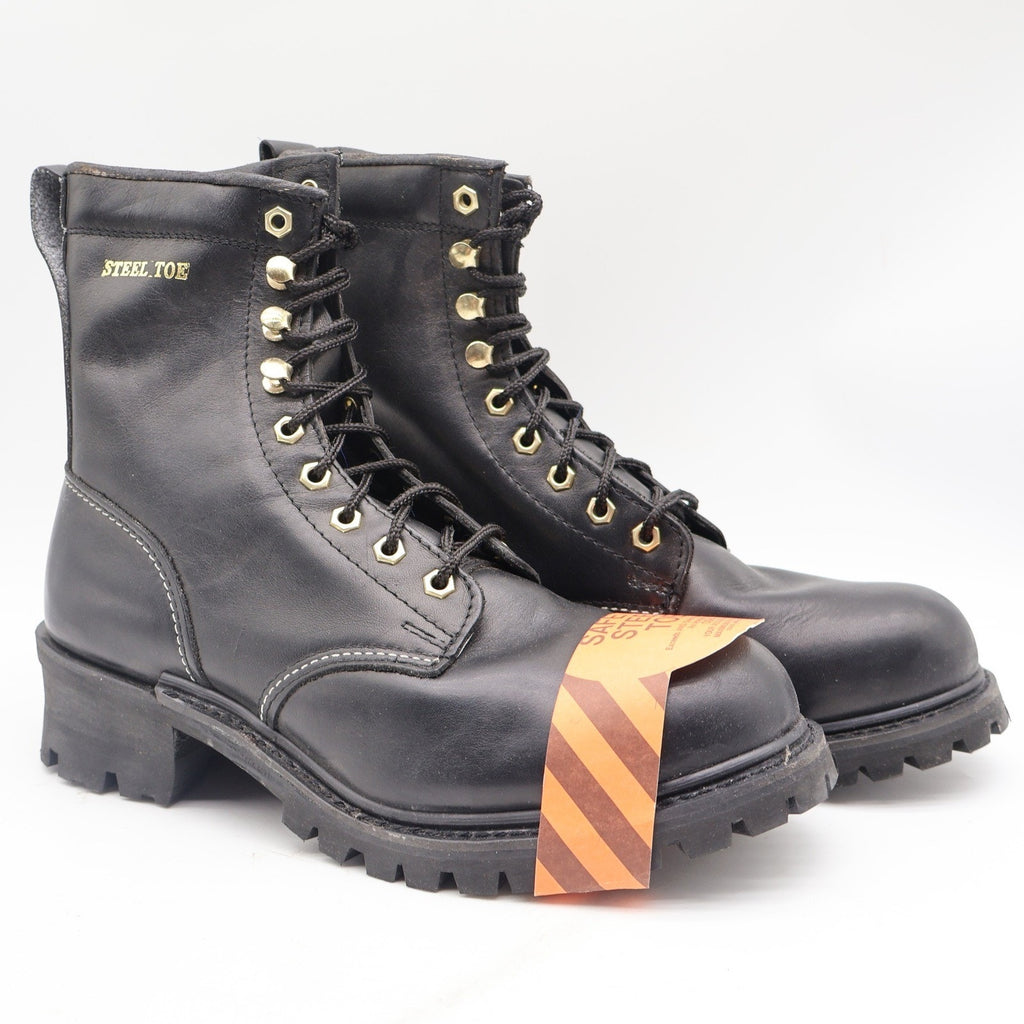Walker Shoes Steel Toe Work Boots Mens 9.5 EEE Vintage 80s Black Leather 1031