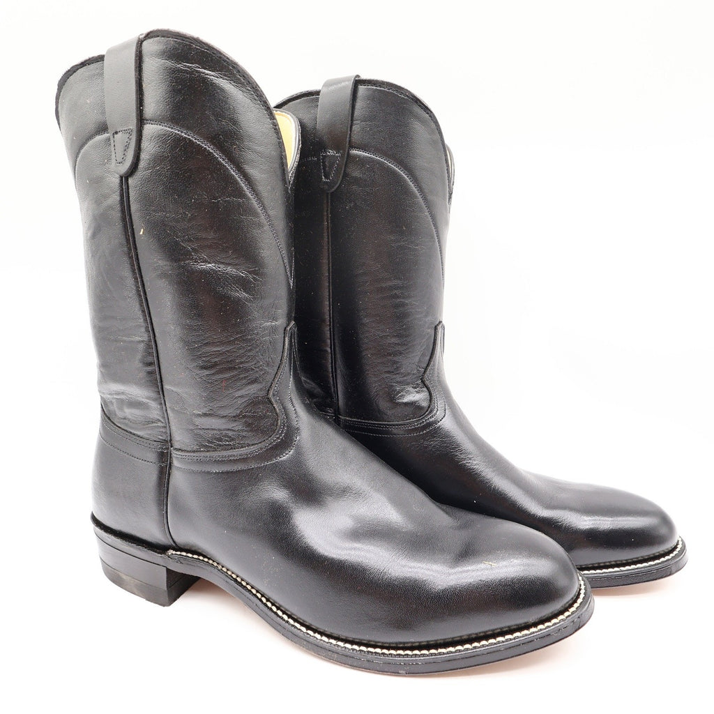 Walker Vintage Roper Cowboy Boots Mens 10 Black Leather New Made in USA 1218