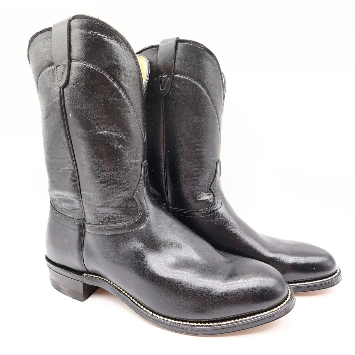 Walker Vintage Roper Cowboy Boots Mens 10 Black Leather New Made in USA 1218