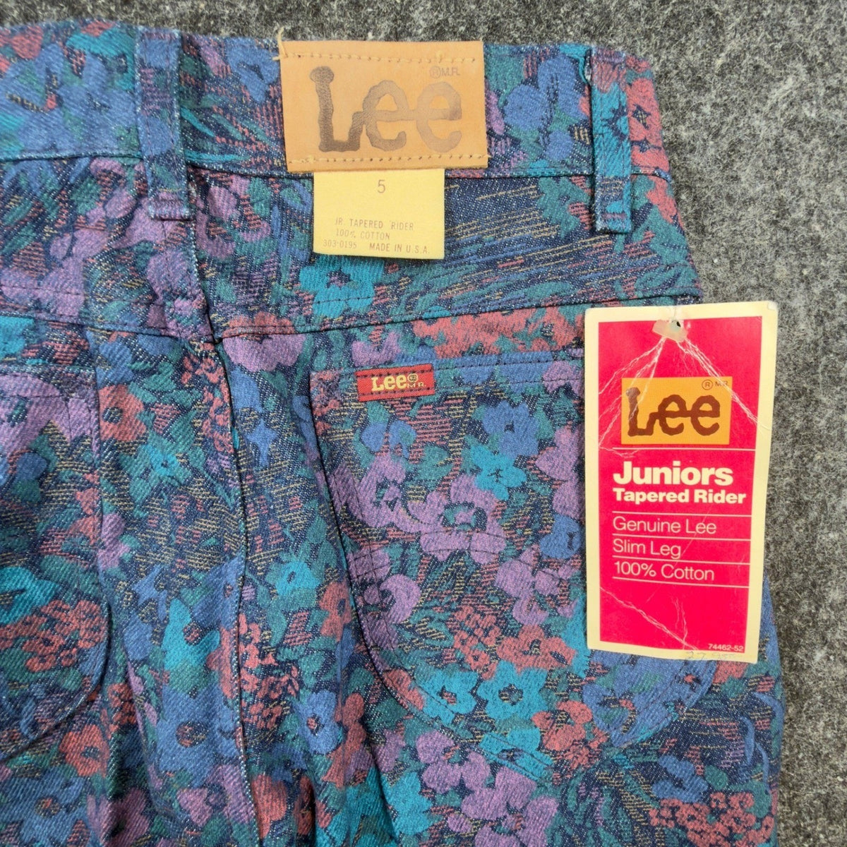 Lee Vintage 90s Tapered Rider Jeans Juniors 5 Blue Floral Cotton NWT Made in USA