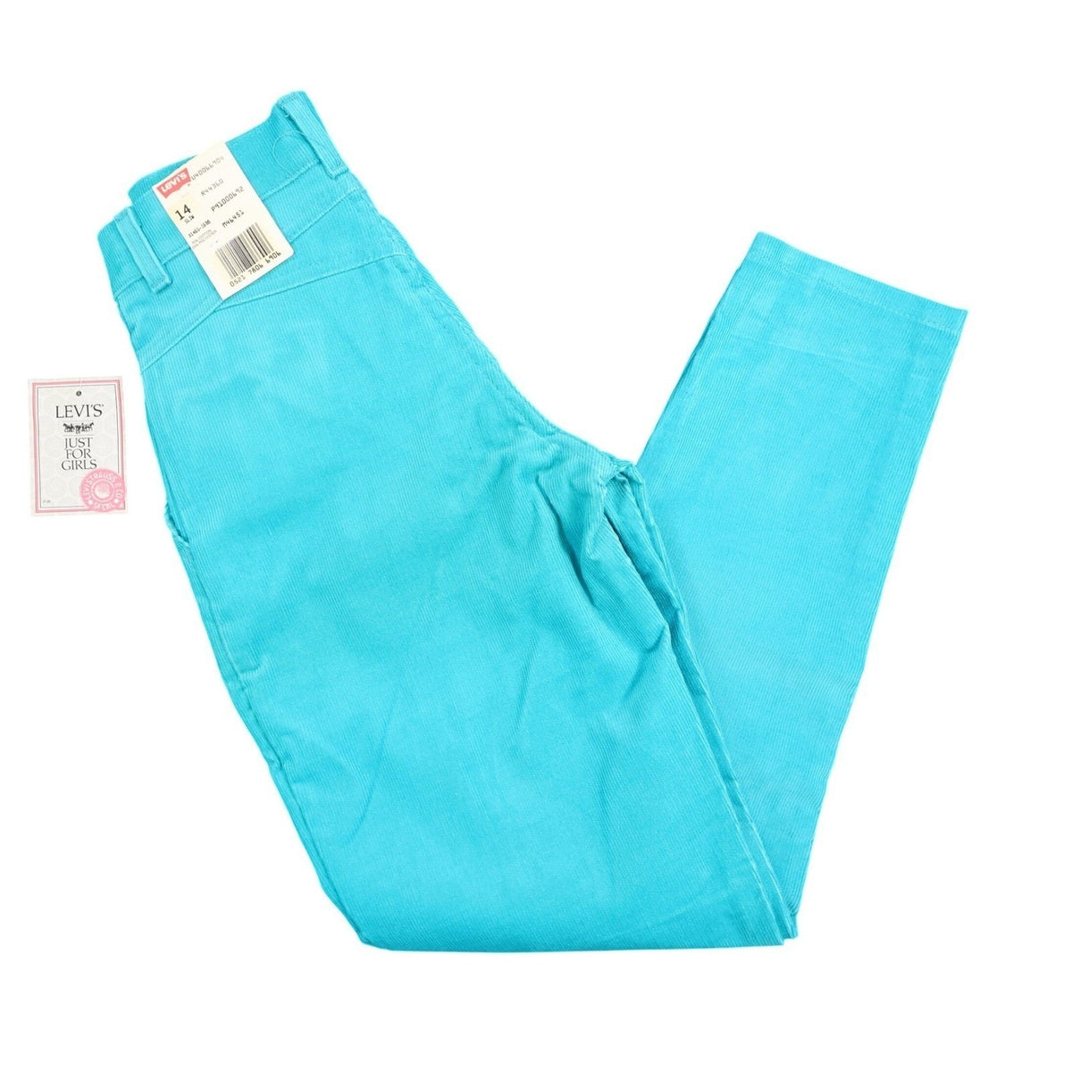 Levi's Vintage 80s Corduroy Pants Girls 14 Slim Teal Blue USA Made NOS NWT - take2supply