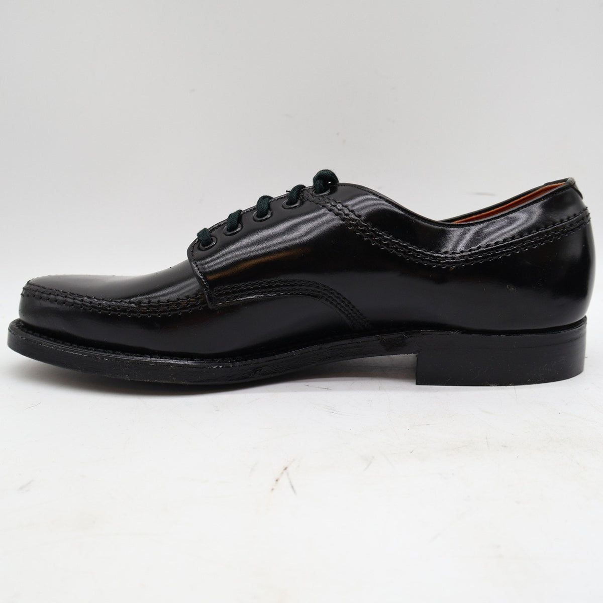 Vintage Sandy McGee 475 Black Leather Moc Toe Derby Shoes Men's 7.5D USA Deadstock
