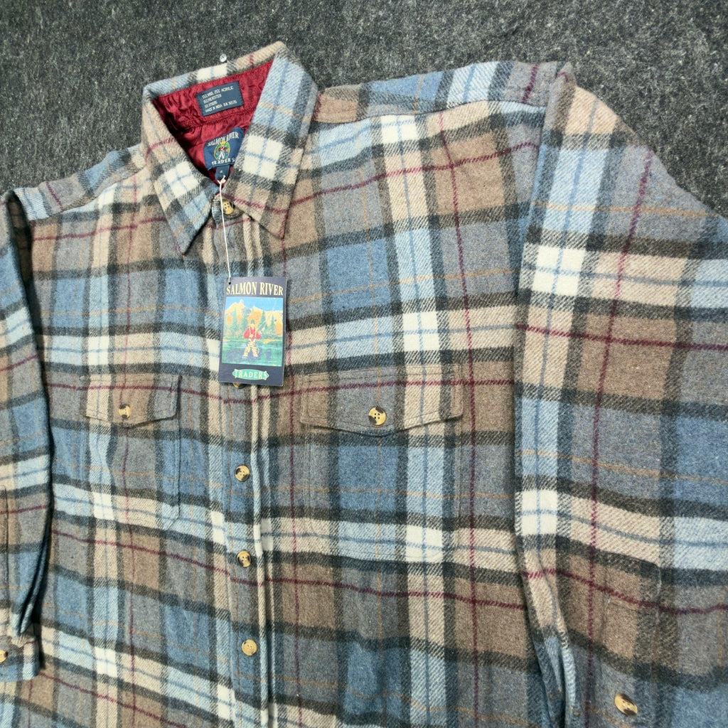 Salmon River Vintage 90s Plaid Shirt Jacket Mens XL Blue Wool Blend NWT C466