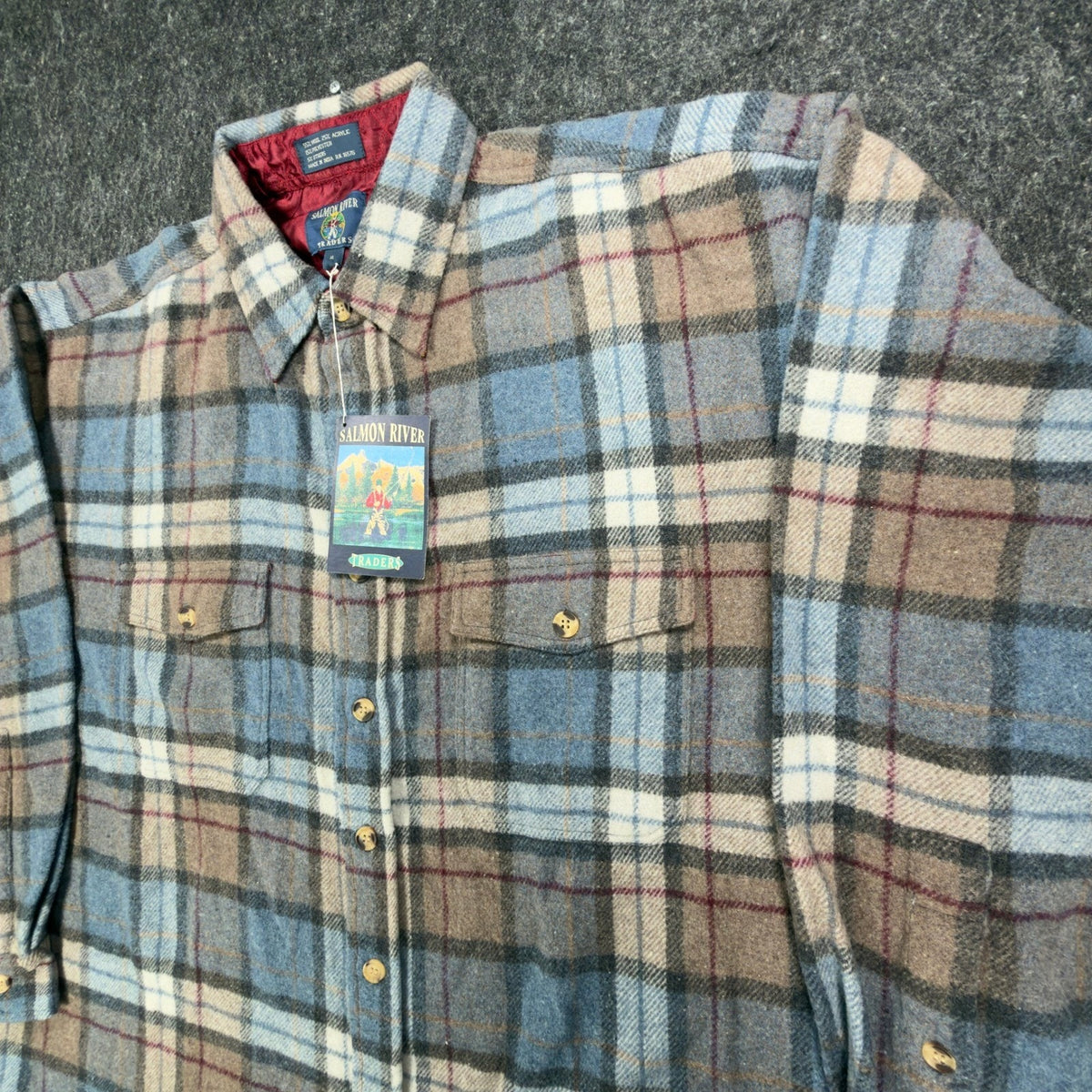 Salmon River Vintage 90s Plaid Shirt Jacket Mens XL Blue Wool Blend NWT C466