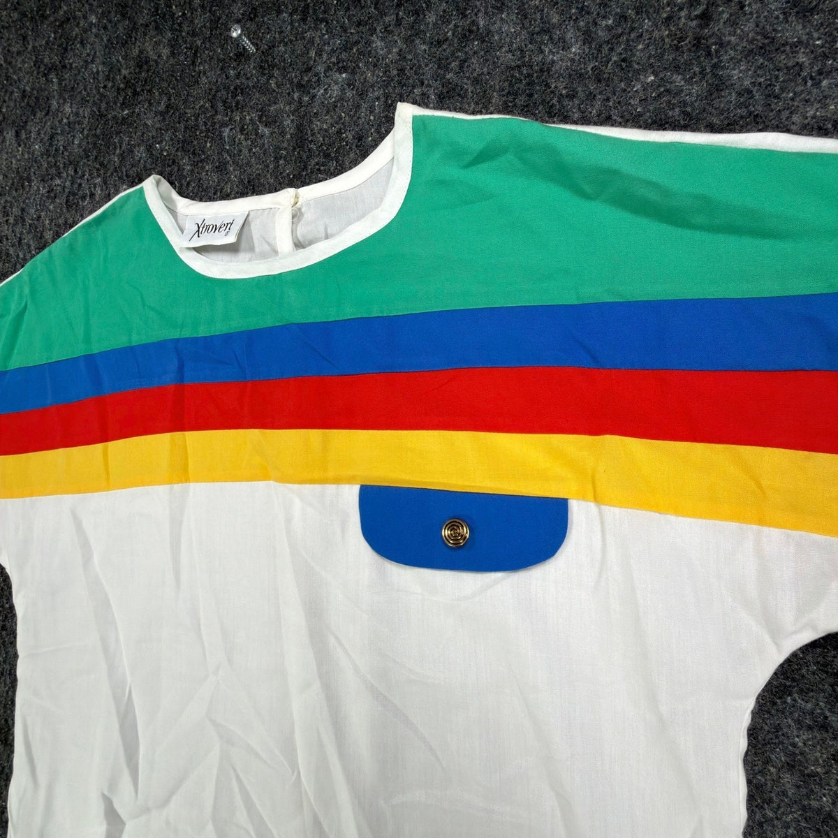 Xtrovert Vintage 80s Rainbow Stripe Top Womens Small White Deadstock NWT USA - take2supply