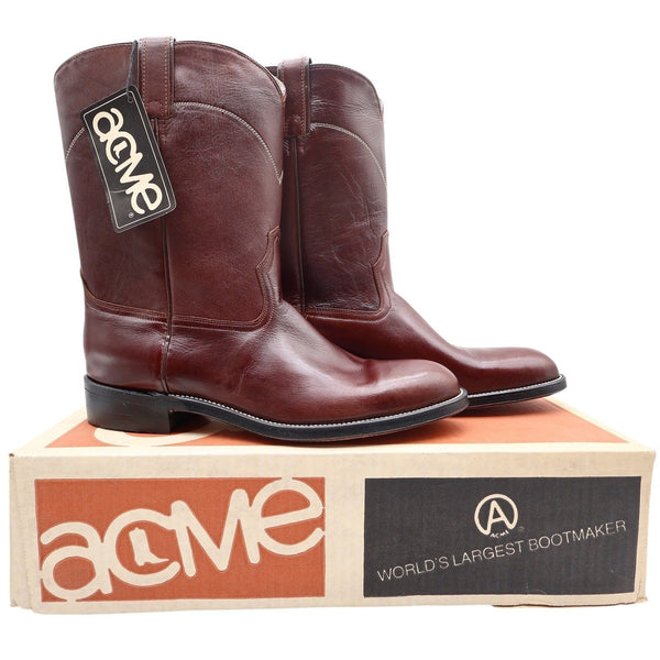 Vintage Acme Western Cowboy Boots Men 11.5 D Brown Leather NOS Box 70s