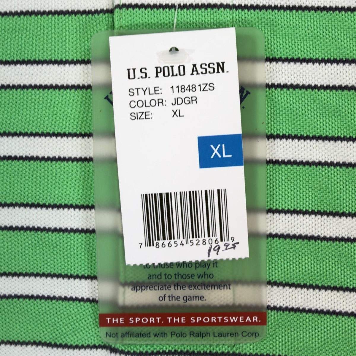 US Polo Assn Mens XL Polo Shirt Striped Green White Pique Short Sleeve NWT