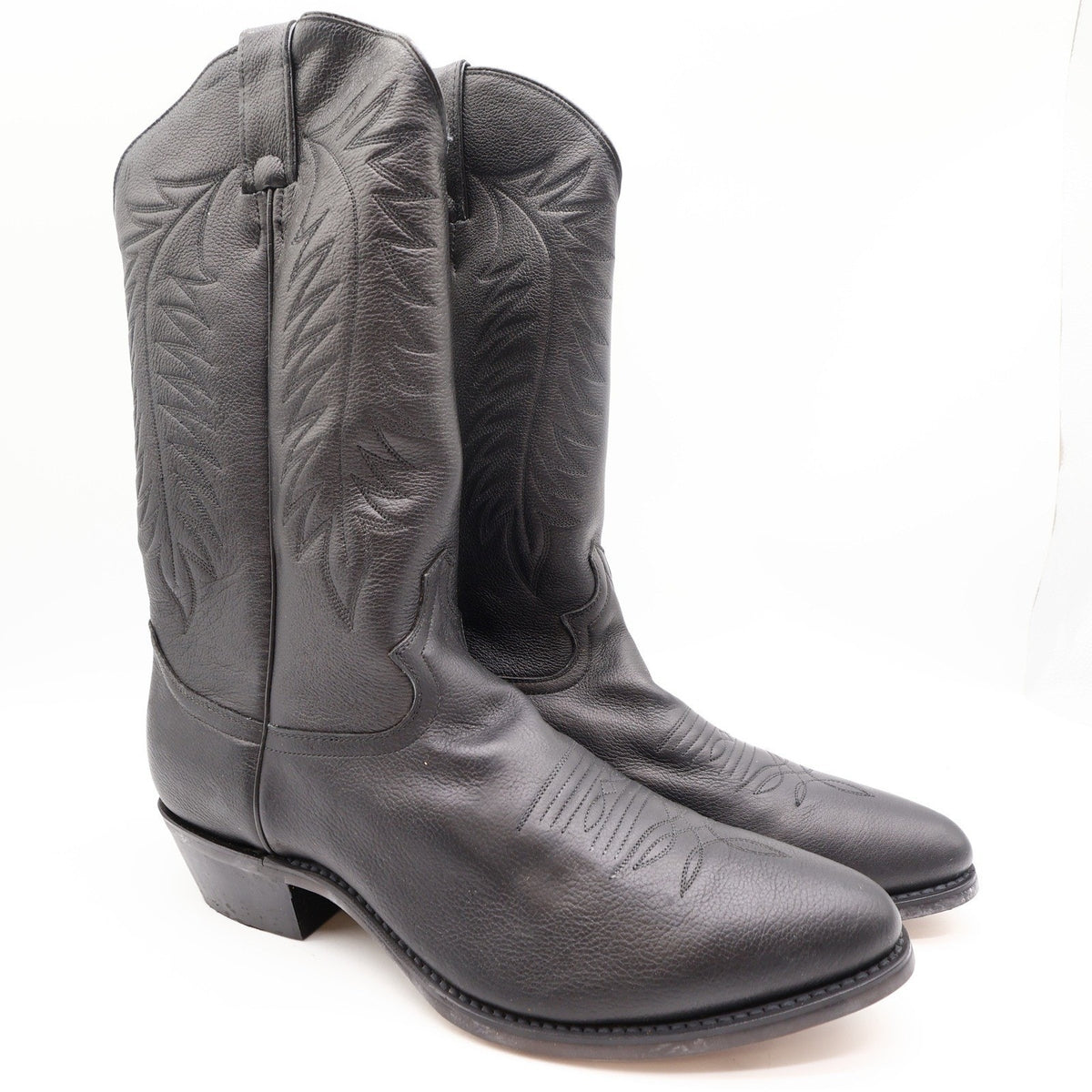 Diamond J Western Cowboy Boots Mens 11 Black Deertan Leather Excellent