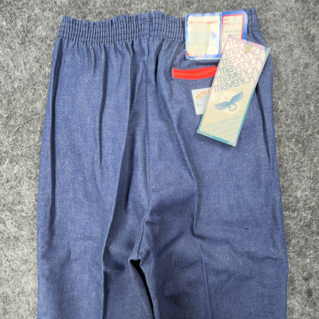 Young Maverick Jeans Girls 12 Vintage 80s Dark Denim Red Piping Waist NOS