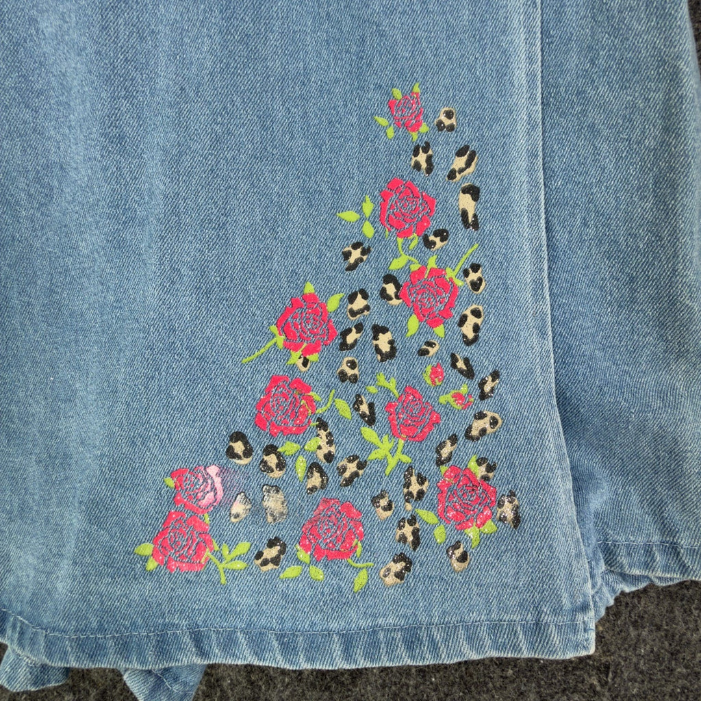 Amy Byer Vintage Y2K Skort Girls XL Blue Cotton Denim NWT Rose Leopard Print - take2supply
