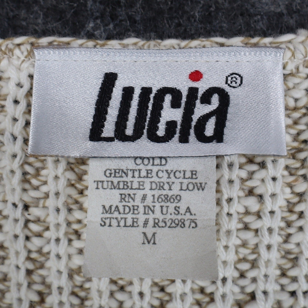 Lucia Sweater Vest Womens Medium Vintage 90s Beige Cotton Knit Button Front USA
