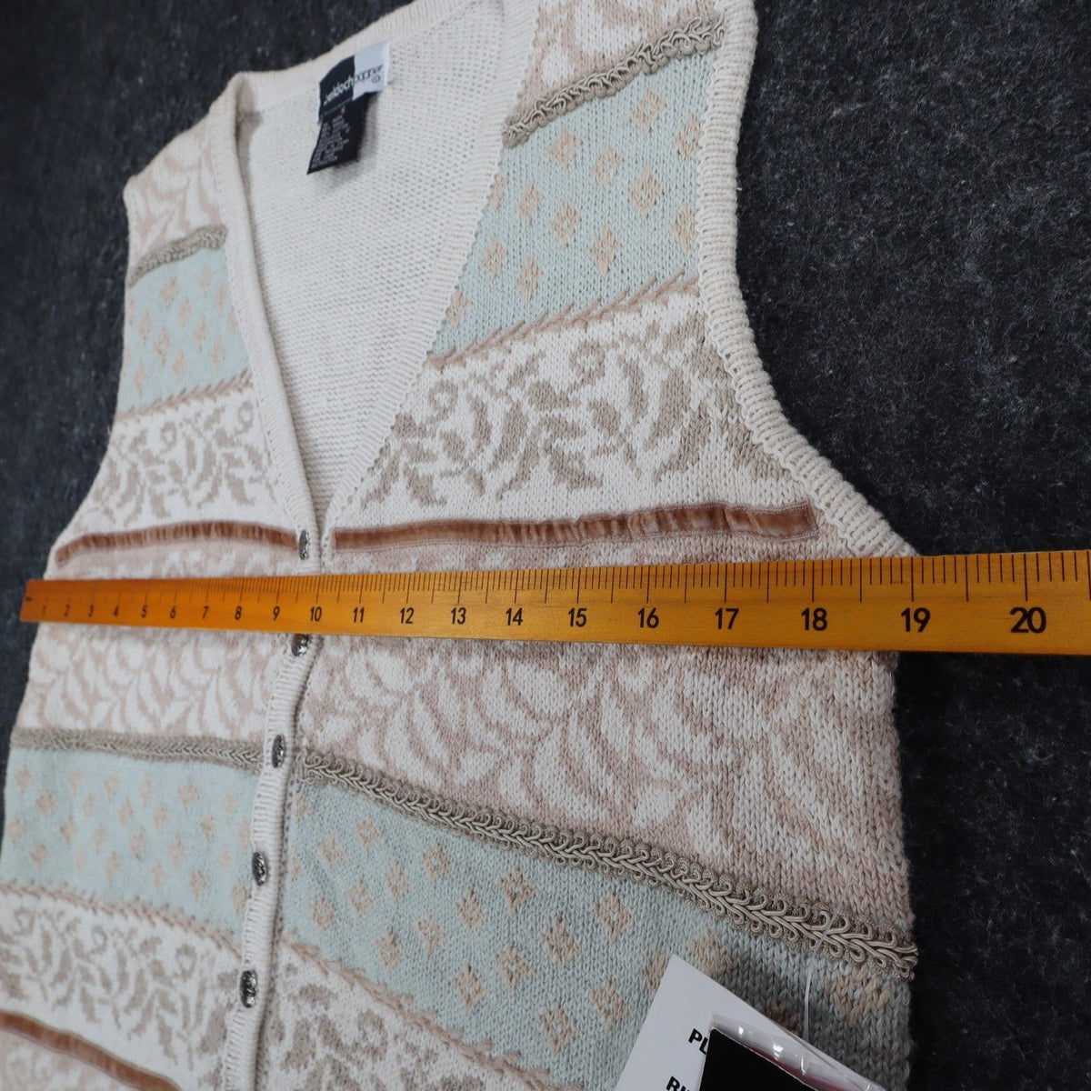 Beldoch Popper Sweater Vest Womens Small Vintage 90s Natural Multi Cotton Ramie