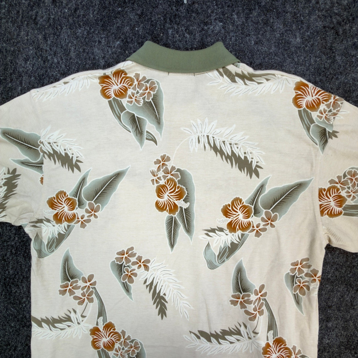 Winner Mate Polo Shirt Mens M Y2K Beige Cotton Rayon Tropical Floral Hibiscus
