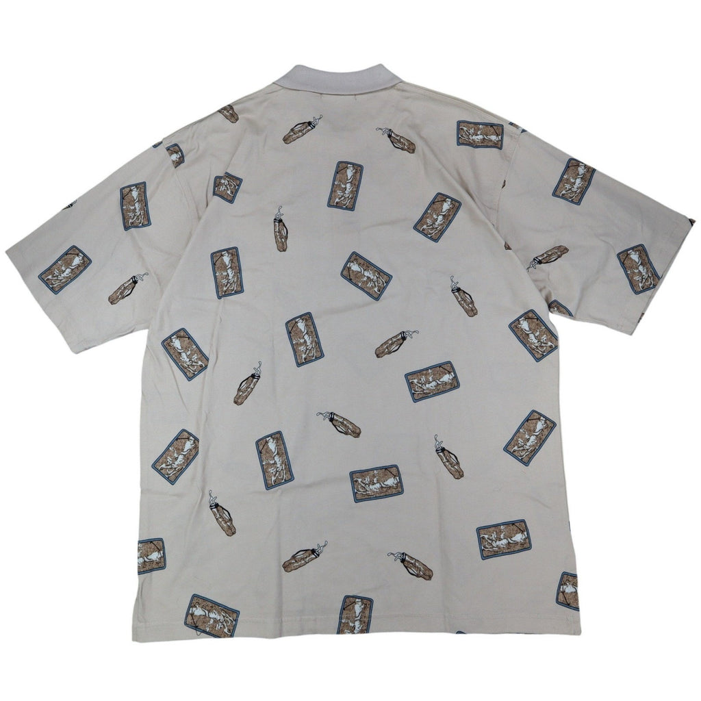 Aureus Polo Shirt Mens Large Vintage 90s Beige Mercerized Cotton Golf Print New