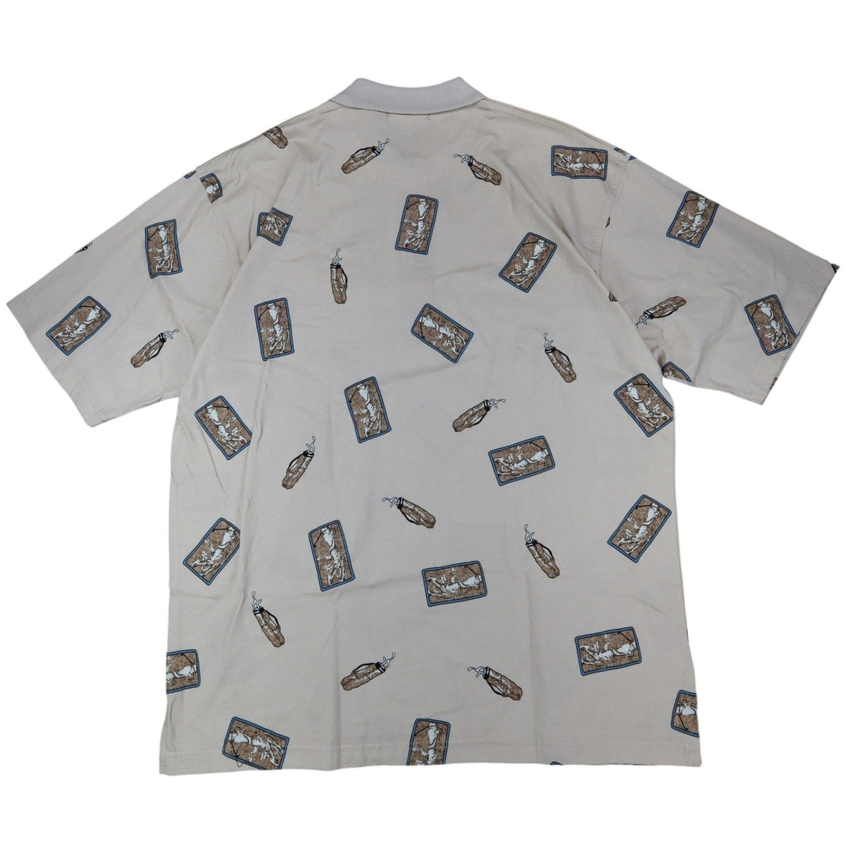 Aureus Polo Shirt Mens Large Vintage 90s Beige Mercerized Cotton Golf Print New