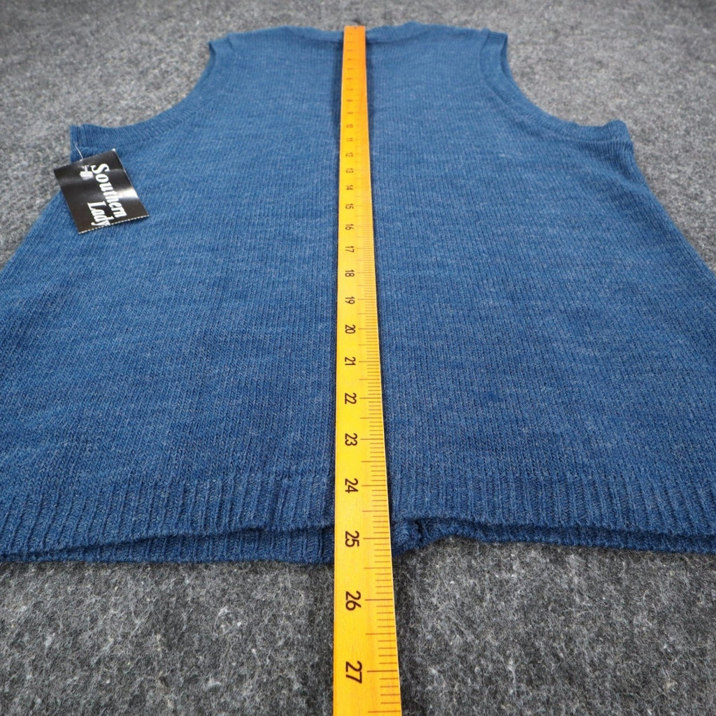 Southern Lady Sweater Vest Womens Small Vintage 90s Blue Leaf Knit Button Front
