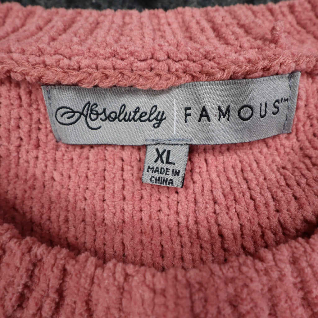 Absolutely Famous Chenille Cable Knit Sweater Womens XL Pink Scalloped Hem NEW